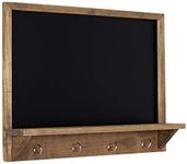 Navaris Chalkboard with Hooks - 45 x 60 cm Wooden Frame Chalk Board with Shelf Ledge and 4 Metal Hooks - Framed Blackboard for Wall, Entryway, Kitchen