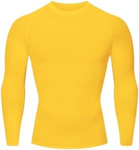 HYCOPROT Compression Shirts for Men Athletic Long Sleeve Base Layer Men's Workout Rash Guard Shirt Sports T-Shirt Running Undershirt Tops Mens Shirt Undershirts Basketball Gear for Gym Running Yellow