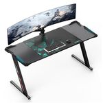 EUREKA ERGONOMIC Gaming Desk with Led Lights 156×64cm Large RGB Ergonomic Gaming Computer Desk for Home Office Work Study Writing with Mouse Pad, Easy to Assemble, Carbon Fiber Black