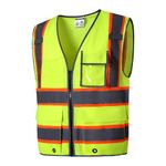 SKSAFETY 10 Pockets Safety Vest, Class 2 High Visibility Security with Zipper, Hi Vis Vest with Reflective Strips, ANSI/ISEA Standard, Construction Work Vest for Men ＆ Women （Lime, 2XL）