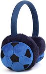 NICEYEA Kids Winter Warm Ear Muffs Soccer Pattern Fluffy Plush Ear Warmers Earmuffs Soft Padded Earflap Cover Christmas Gifts for Boys Girls, Blue, One Size