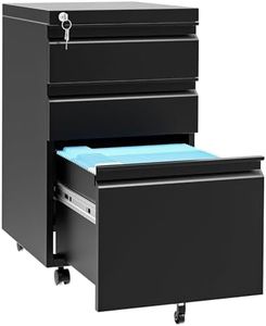 Festisoul 3 Drawer Metal Filing Cabinet with Lock, Mobile File Organizer for Home Office, Under Desk Rolling Storage for Letter and Legal Size Documents, Black