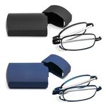 MMOWW 2 Pair Folding Reading Glasses With Flip Case, Blue Light Blocking Mini Compact Portable Pocket Reader for Men and Women (Black+Blue, 1.5)