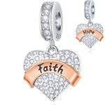 Faith Hope Love Heart Pendant Charms in 925 Sterling Silver, fits Pandora Christmas Bracelet, Sparkling CZ Keep Belive Dangle Beads, Gift for Christian/Easter Day/Cross/Birthday