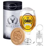 Belillpipi Dad Birthday Gifts, Beer Glasses with Wooden Coaster and Bottle Opener, Daddy Presents, Personalised Christmas Father Day Birthday Gifts for Dad, Glasses Beer Gifts with Gift Box