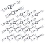 20 Pcs Lobster Claw Clasps with Cord Ends, Stainless Steel Necklace Jewellry Making Lobster Clasps, Lobster Caps Connector for Necklace, Bracelet, DIY Craft Jewellery Making - Silver/32 * 4 mm