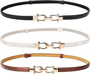 3 Pack Leather Skinny Women Belt for Dresses up Thin Waist Belts with Golden Buckle,Waist size below 37",E-Black+Brown+White