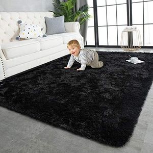 TWINNIS Super Soft Shaggy Rugs Fluffy Carpets, 5x8 Feet, Indoor Modern Plush Area Rugs for Living Room Bedroom Kids Room Nursery Home Decor, Upgrade Anti-Skid Rectangular Fuzzy Rug, Black