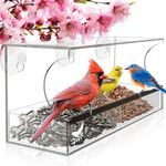 Window Bird Feeder with Strong Suction Cups and Seed Tray, Outdoor Birdfeeders for Wild Birds, Finch, Cardinal, and Bluebird. Large Outside Hanging Birdhouse Kits, Drain Holes, 3 Extra Suction Cups