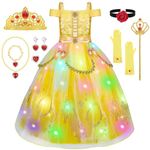 LOYO Princess Costumes for Girls, Light Up Belle Princess Dress Up for 3 4 5 6 7 8 Years Old Girls,Fancy Dress for Kids & Toddlers Halloween Costumes