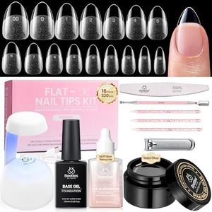 Beetles Gel Nail Kit Flat-X, Almond Short, 320pcs 16 Sizes Nail tips, with 15g Solid Nail Glue Gel, 10ml Glue Remover, 7.5ml Base Gel, Mini Lamp, for Acrylic Press On Nail, Extension DIY Set at Home