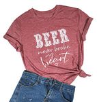 Beer Never Broke My Heart Shirt Women Country Music T-Shirt Vintage Letters Tee Top (Small, Pink)