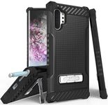 Case for Galaxy Note 10 Plus, Black Tri-Shield [Military Grade] Rugged Cover with Metal Kickstand [Includes Wrist Strap Lanyard] for Samsung Galaxy Note 10+ Phone (SM-N975, SM-N976)