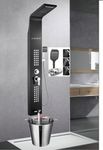 X-XONIER® Stainless Steel 304 Grade shower Panel 5in1+ Large 3Ways Hand shower Tower System With LED Rainfall Waterfall 2Body Massage 4Mist Spray Temperature Display Panel.(Black)