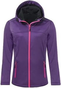 USHARESPORTS Softshell Jacket Women Fleece Lined Lightweight Jacket Waterproof Coat with Hooded Outdoor Hiking PURPLE 2XL