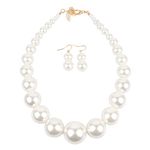 Borsgye Pearl Strand Choker Necklaces Pearl Statement Round Beads Necklace Bib Big Simulated Pearl Women's Faux Pearl Choker 20s Flapper for Brides Wedding Anniversary with Earrings - 8052