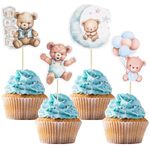 Gyufise 36Pcs Baby Shower Bear Cupcake Toppers Moon Baby Bear Baby Shower Cake Topper Decorations Jungle Animal Theme Baby Shower Birthday Party Cake Supplies Blue