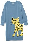 Amazon Essentials Girls' Raglan Jumper Dress, Blue Cat, 6-7 Years