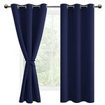 DWCN Blackout Curtains for Bedroom with Tiebacks - Thermal Insulated Energy Efficient Grommet Window Curtains for Living Room, 42 x 63 inch Length, Navy Blue, 2 Panels