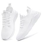 Yytlch Womens Running Shoes Walking Tennis Fashion Sneakers Casual Sports Runners Gym Ladies Outdoor Comfortable Breathable Athletic Shoes Flats Fitness Jogging Lightweight Slip on White Size 8.5