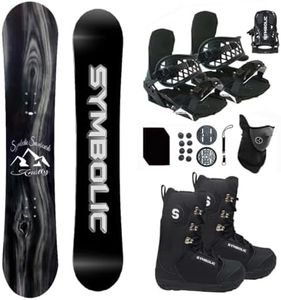 Symbolic Knotty Snowboard & Bindings & Boots +Leash+Stomp+Mask Package (160cm Wide Hybrid Rocker, 11 Mens Black Boots & Black Bindings)
