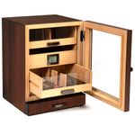 Luca Humidor Cabinet Rich Brown Walnut Finish Large Size, Cigar Storage for 80-100 Cigars, Digital Hygrometer, Spanish Cedar, Hydro System Humidor Cabinet, Accessory Drawer, PEG System