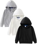 GFQLONG 3 Pack Toddler Lightweight Hoodie Sweatshirt, Kids Boys Girls Sports Long Sleeve Pullover Tops, Grey+ White+ Black 1T-2T