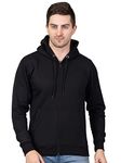 EKOM Fleece Hooded Neck Solid Full Sleeve & Side Pockets with Front Zipper Hoodie Sweatshirt for Men - Black (EKOM2404-BLACK)