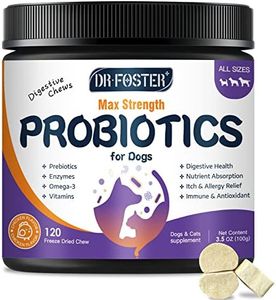 Probiotics for Dogs, Freeze-Dried Dog Probiotics and Digestive Enzymes, Plus Omega-3 for Itchy Skin, 3-in-1 Prebiotics for Digestive Health, Dog Vitamins and Supplements for Immune Health, 120 Bites
