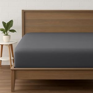 LINENOVA Queen Fitted Sheet – Ultra Soft 1800TC Double Brushed Microfiber, Deep Pocket Fits Mattresses up to 40cm – 1 Piece - Dark Gray