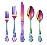 Runfly Gorgeous Retro Royal Rainbow Stainless Steel 20 Pieces Flatware Set, Multicolour Silverware Set, Anti-Rust Stainless Steel Dark Cutlery Set Utensils Including Fork Spoon and Knife