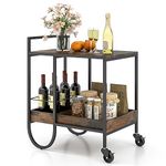 Giantex Bar Cart, 2-Tier Home Coffee Bar Serving Cart with Wine Rack for Wine Liquor Beverage Dinner Party, Rolling Small Island Cart with Lockable Wheels for Kitchen Dining Living Room