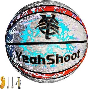 YeahShoot Holographic Basketball Size 7 (29.5in) Reflective Glowing Leather Basketball for Adults and Youth Basketballs Gifts (Red and White)
