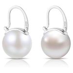 HUGE TOMATO Pearl Hoop Earrings, 14mm Elegant Big Pearl Earrings S925 Silver Pin Clasp for Women Fashion, Dangle Earrings for Gift