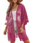 Bsubseach Kimonos for Women Bathing Suit Cover Up Sheer Summer Cardigans Swimsuit Coverup Dusters Beach Top Dark Rose
