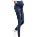 Womens Maternity Jeans Leggings Over Bump Seamless Stretchy Straight Leg Skinny Long Casual Slim Fit Leggings Trousers Pregnancy Pants(Blue,M)