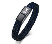 VNOX Dad Gifts Bracelet Men's Leather Bracelet Classic Braided Black Blue Leather Cuff Bracelet for man Father's day/Birthday Gift for Daddy Stainless Steel Magnet Clasp 20.5cm.