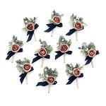 Ling's Moment Boutonniere for Men, 10pcs Groomsmen Guest Boutonniere, Artificial Flowers for Wedding Décor/Prom/Homecoming,etc.Dusty Rose Navy Blue