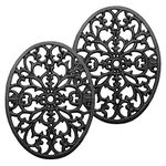 SUMTree 2 PCs Oval Cast Iron Trivet, Decorative Heavy Duty Hot Pot Holder Mat, Vintage Pattern Cast Iron Trivet with Rubber Pegs for Kitchen Dining Table