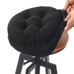 BUYUE Seat Cushion for Round Bar Stool, Dia.12 Luxury Fashion Jacquard with Anti-Skid Silicone Bar Stool Cushion Padded (Black, S,1 Count)