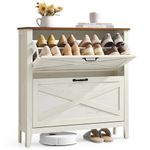 VASAGLE LIRY Collection - Shoe Storage Cabinet Organizer with 2 Flip Drawers, Freestanding Narrow Shoe Rack Cabinet for Entryway, Farmhouse Style, Fits 12 to 16 Pairs, Rustic White UHSC201W01
