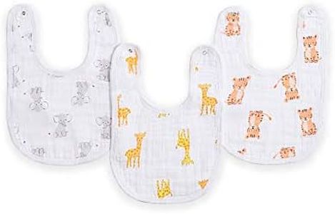 aden + anais essentials J735 Baby Meal Set, Little Bib, Set of 3, Safari Babes Muslin Cotton, 3 Pieces, 1 Piece Set