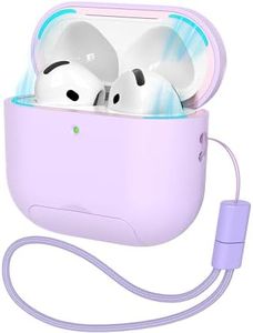 MHYALUDO AirPods 4 Case with Free Cleaning Pen (HaloLock) Shockproof Cover, Anti-Slip Adjustable Kickstand, Anti-Fingerprint Coating & Precision, Full Drop Protection Cover with Lanyard, Pruple