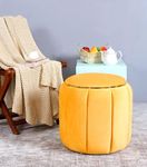 Shadowkart Pouffes Sitting Stool for Living Room Mudda Puffy Wooden Ottoman Stools Poof Footstool Dressing Table Pouf for Office Home Decor, 18x18x17 Inch, Mango Gold