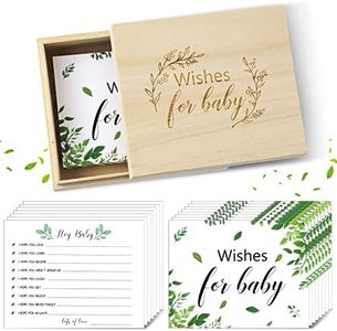 Set of 50 Botanical Baby Shower Advice Cards and Wooden Keepsake Box, Greenery Baby Advice Cards for Baby Shower Double Sided Advice and Wishes Cards for Boys Girls Baby Showers Wedding Gender Reveal