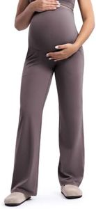 ENERBLOOM Women's Maternity Pants Yoga Wide Leg Pregnancy 28" Taupe Medium