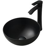 Black Round Vessel Sink with Faucet and Drain Combo - VASOYO 13"x13" Matte Black Bathroom Vessel Sink Above Counter Round Bathroom Sink Porcelain Ceramic Vessel Vanity Sink, Faucet and Drain Combo