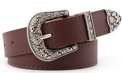 INOGIH Adjustable-Vintage-Western-Cowboy-Belt Women Men - Cowboy-Style Engraved-Buckle Belt for Jeans Pants Dresses, Coffee, One Size