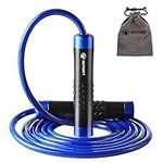 Weighted Skipping Rope 1LB,Heavy Jump Rope 3M Adjustable Length Bearing Tangle-Free Skipping Ropes For Adult Fitness,CrossFit, Boxing, MMA, Fitness Workout, Cardio Exercise (E1 Blue PVC Cord)