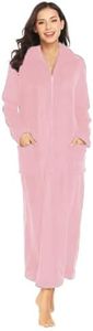 Ekouaer Women's Flannel Robe Zipper Front Robes Full Length Bathrobe Pink,Medium